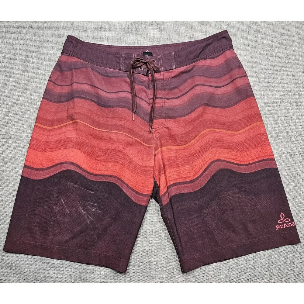 Prana Board Shorts Mens 36 Swim Trunks Drawstring Surf Beach Quick Dry Polyester